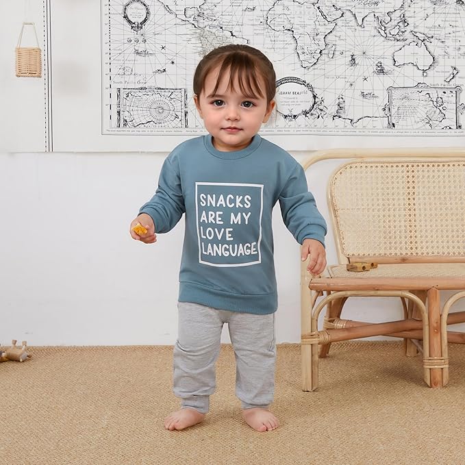 Baby Boy Fall Clothes Set Long Sleeve Letter Print Sweatshirt Pants Toddler Infant Outfits 6 12 18 24 Months 2T