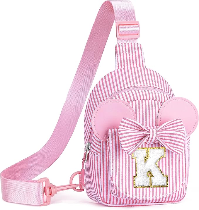Girls Kids Sling Bag, Pink Initial Crossbody Bag for Kid, Girls Sling Bags for Kids Girl Small Initial Monogram Fanny Packs Personalized Gifts for Girl Kid Year Old Birthday Gifts (Pink K)