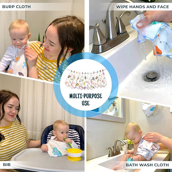 Omilion Muslin Baby Washcloths Set(12-Pack), Natural Cotton Infant Bath Towel, Soft Toddler Face Towel Gift Registry Newborn Baby Shower, 9x9 Inches, Tropical Rainforest (Square)