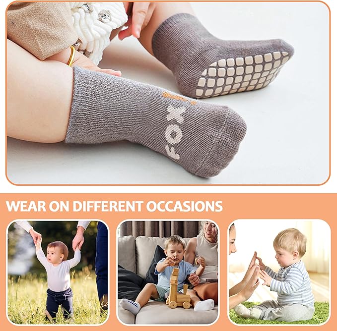 TRUEHAN 5 Pairs Toddler Non Slip Socks with Grips Baby Socks for Kids Girls Boys