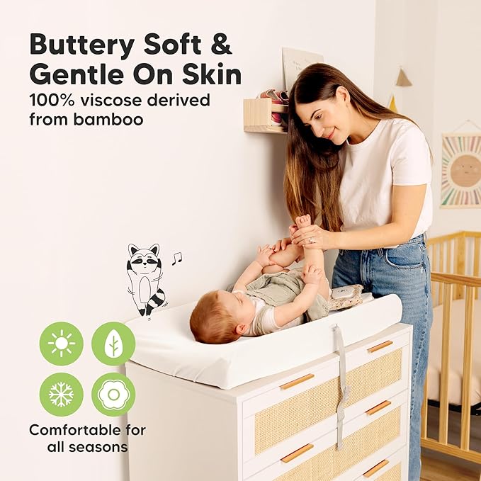 2-Pack Baby Changing Pad Cover for Girl, Boy - 32x16 Soft Viscose Derived from Bamboo Baby Diaper Changing Table Pad Cover Sheets, Neutral, Snug Fit Nursery Diaper Change Sheets (Soft White)