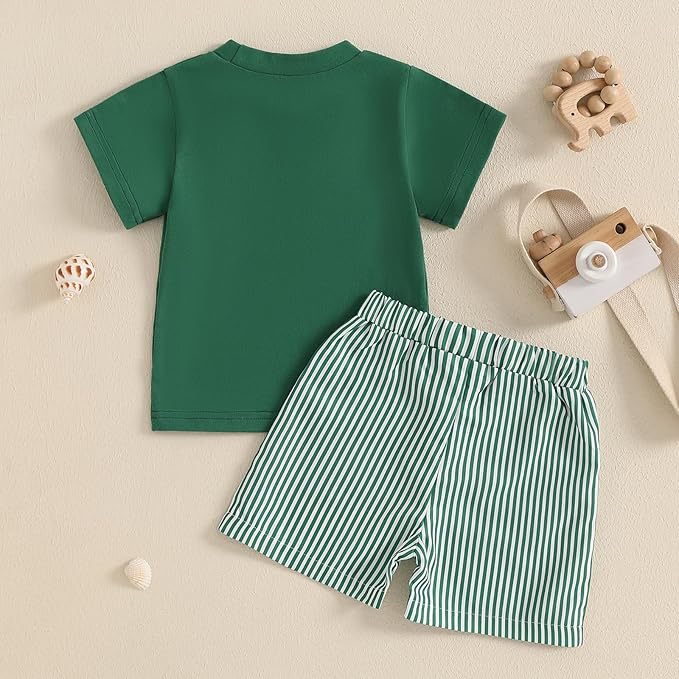 fhutpw Toddler Baby Boy Summer Clothes Tractor Letter Short Sleeve T-Shirt Tops Pockets Casual Shorts Set Infant Outfits