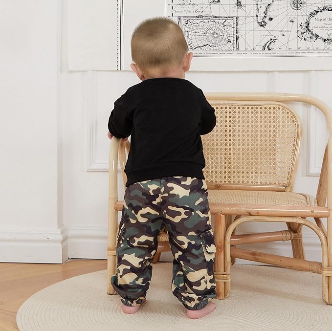 wdehow Toddler Kids Baby Boy Fall Outfits 1T 2T 3T 4T 5T Letter Print Long Sleeve Tops Camouflage Pants Winter Clothes Sets
