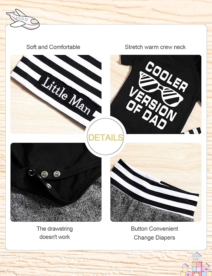 Fommy Newborn Baby Boy Clothes New to The Crew Letter Print Romper+ Pants+Hat 3PCS Outfit