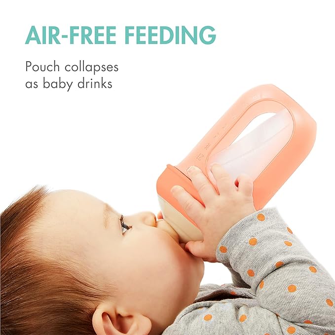 Boon Nursh Reusable Silicone Pouch Baby Bottles - Medium Flow Nipple - Silicone Baby Bottle Pouch and Nipple - Baby Feeding Essentials - Mint - 3-6 Months - 3 Count - 8 Ounce