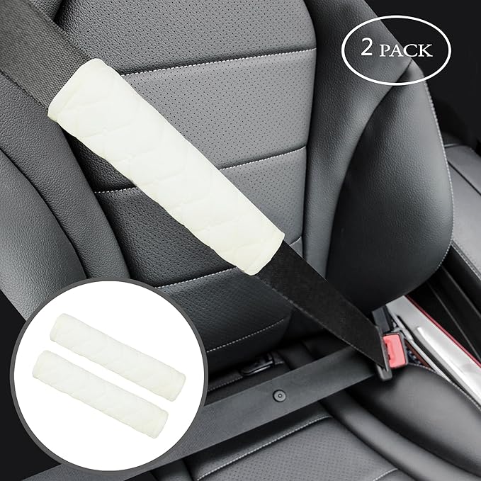 Amooca Soft Auto Seat Belt Cover Seatbelt Shoulder Pad Cushions 2 PCS for a More Comfortable Driving Universal Fit for All Cars and Backpack Off White