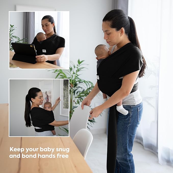 ELDOMA Black Baby Wrap Carrier - Lightweight, Breathable Baby Sling, Hands Free Baby Carrier Sling, Baby Carriers from Newborn to Toddler, (7-35 lbs / 3-15kg)