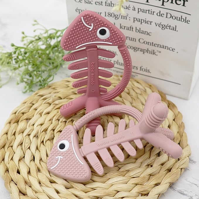 3 in 1 Infant Toys, Baby Teething Toys 3–6 6–12 Months, Teethers for Babies 0–3–6–12 Months for Teething Relief, Baby Gift, Baby Teether Toys, Silicone Sensory Toys, USA Patent Pending, Fish (Pink)