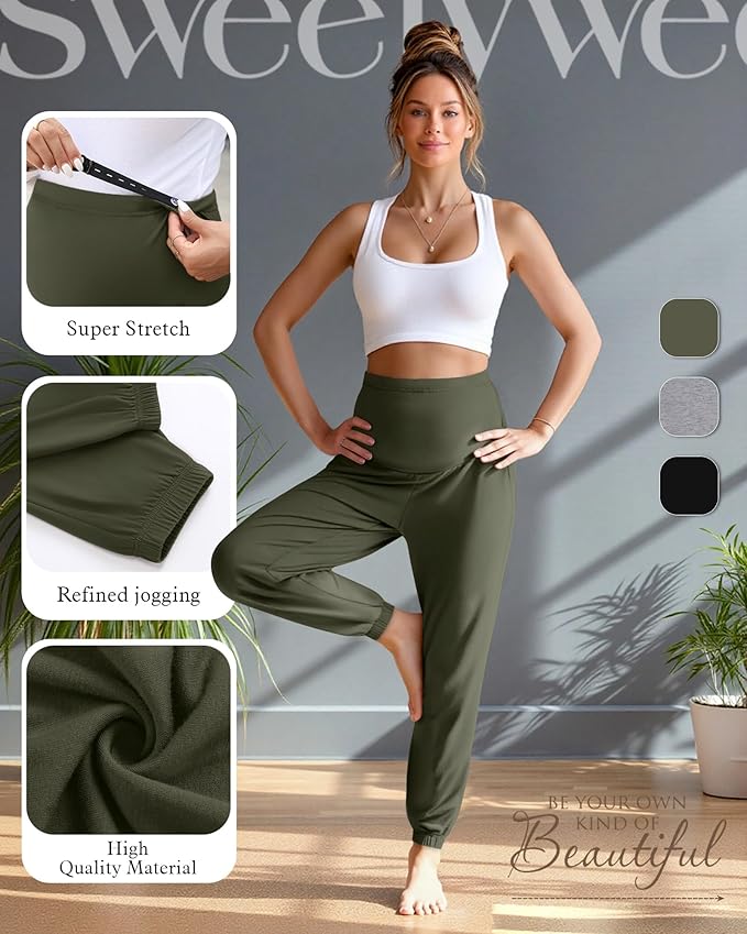 3 Pack Women's Maternity Pants Maternity Jogger Sweatpants Over The Belly Stretchy Pregnancy Pants with Pockets