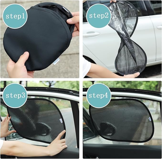 Funbliss Baby Car Mirror + 2 Pack Car Window Shades UPF 50+, Wide Angle Convex Mirror for Baby Rear Facing, 360-Degree Adjustable, Easy Assembly-Free