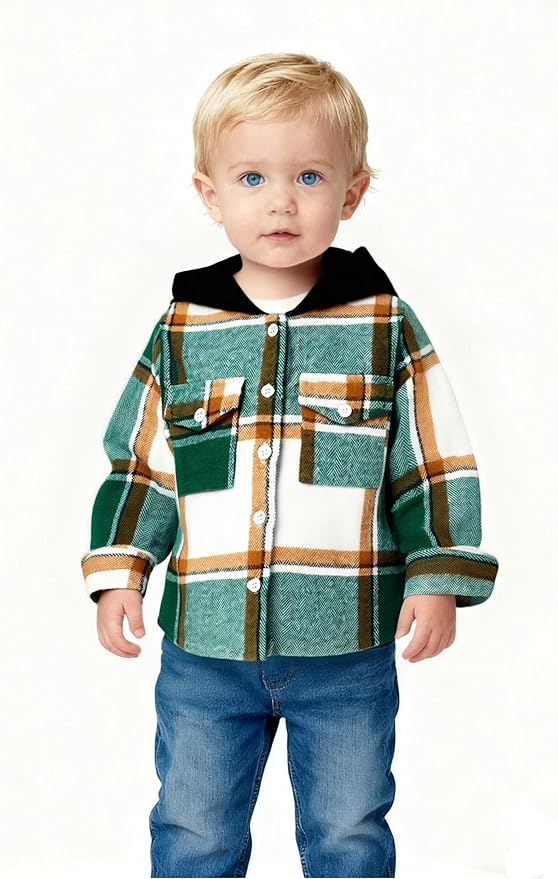 YOUNGER STAR Toddler Kids Boys Girls Flannel Hooded Plaid Shirt Button Baby Red Clothes