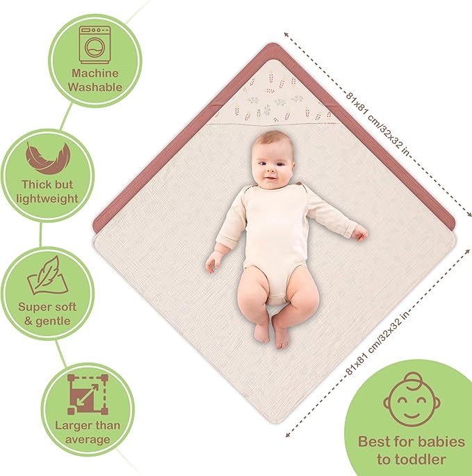 100% Organic Cotton Muslin Baby Hooded Towels 32x32 Inch – 2 Pack Soft & Absorbent Baby Hooded Towel Wrap for Boys & Girls, Premium Hooded Towels, Gentle Baby Essentials in Deep Olive/Ivory