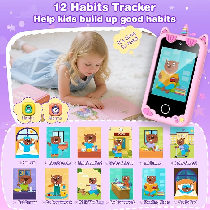 M SANMERSEN Kids Smart Phone for 3-6 Year Olds – 2.8" Touchscreen, Dual Camera, 28 Learning Games, MP3 Music Player, 32GB SD Card – Educational Toddler Phone Toy for Boys & Girls