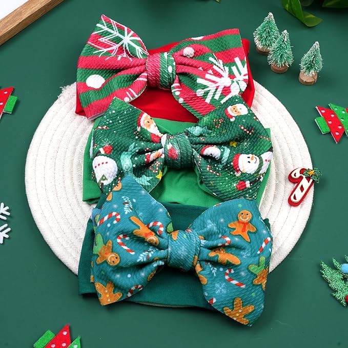 Christmas Baby Headbands 3 Pcs Nylon Headbands with Bows for Baby Girl Hair Accessories for Newborns, Infants, Toddlers Christmas Outfit