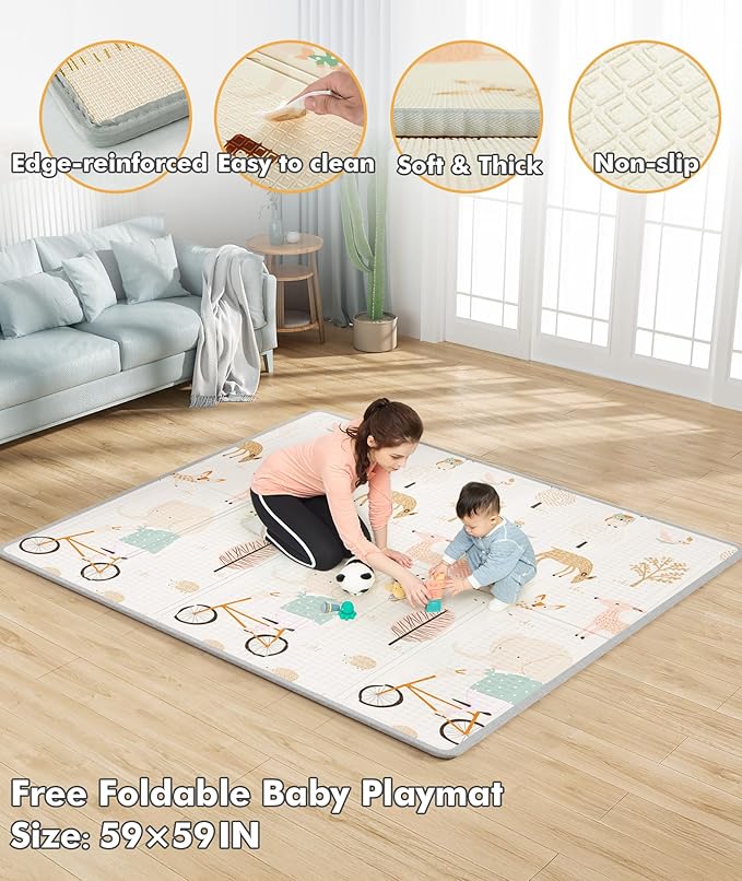 Mloong Baby Playpen with Mat, 59x59 Inches Extra Large Playpen for Babies and Toddlers, Indoor & Outdoor Activity Center, Safety Baby Fence