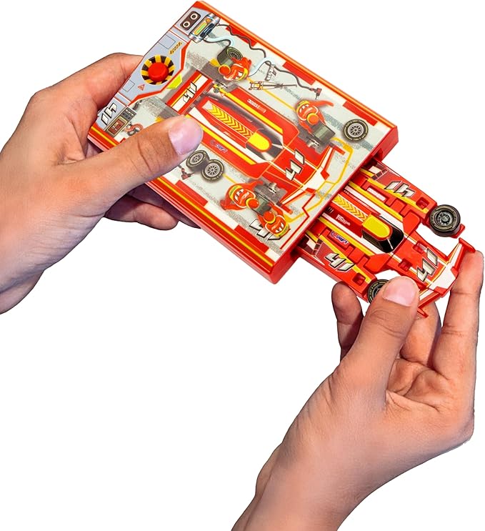 FLAT 2 FAST Original Speed Card Racer – Flat Car Racer and Pocket Size Racecar Launcher with Real Rubber Tires for High-Speed Racing – Load, Launch, Race! – Racing Red