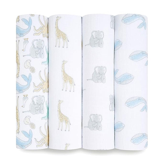 aden + anais Swaddle Blanket, Boutique Muslin Blankets for Girls & Boys, Baby Receiving Swaddles, Ideal Newborn & Infant Swaddling Set, Perfect Shower Gifts, 4 Pack, Natural History