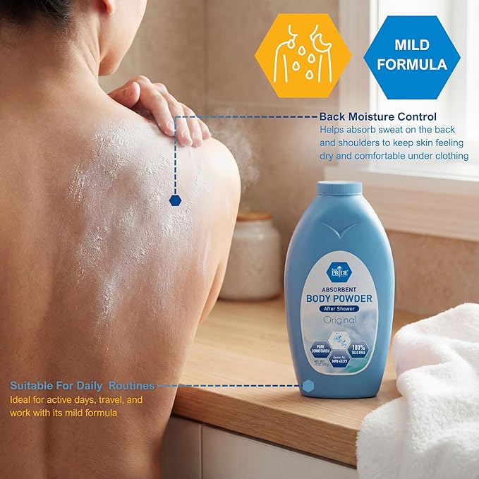 MED PRIDE Talc Free Cornstarch Body Powder Original Scent, Moisture Absorbing Skin Care for Daily Freshness, Cruelty Free Formula, 13 Ounce Bottle