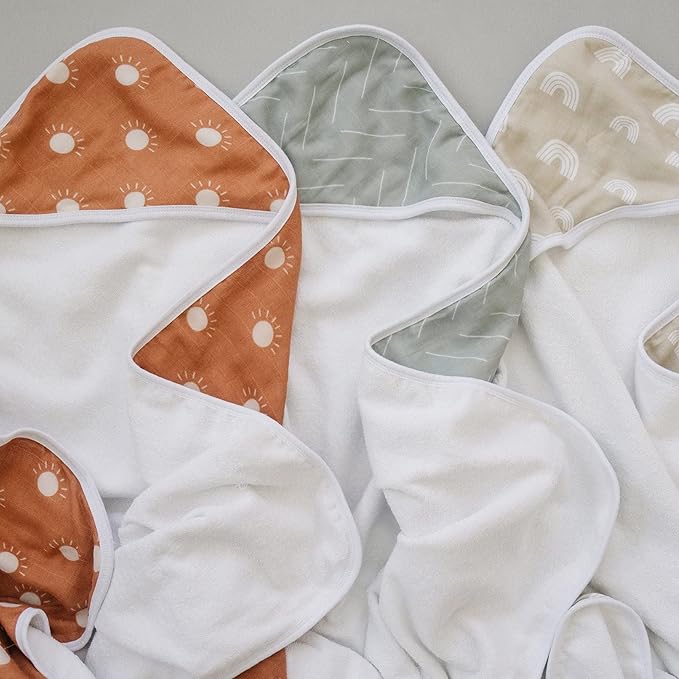 Mebie Baby Muslin Hooded Towel, Desert Sage, Cute Hooded Baby Bath Towel for Newborn, Infant & Toddler, Modern Baby Towels and Washcloths for Boy & Girl, Floral & Pattern Hooded Baby Towels