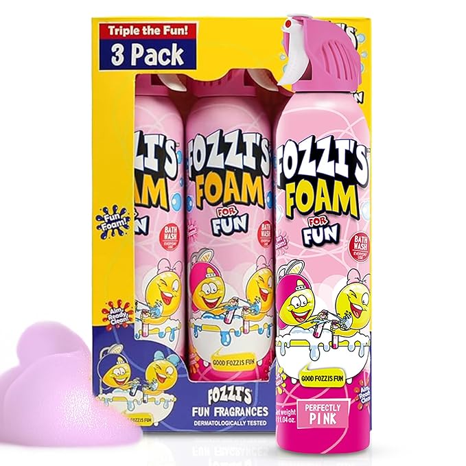 FOZZI'S Perfectly Pink Bath Foam Soap for Kids (3 Pack) - Fun Aerosol Spray - Squishy Bubble Soap for Playtime - Gentle Cleanser Foaming Body Wash - Safe Bath Fun for Everyday Wash