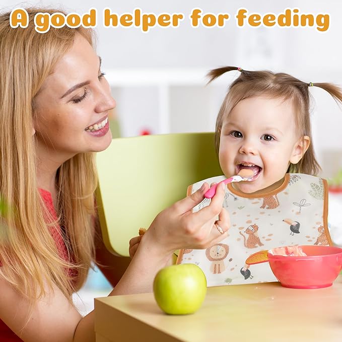 R HORSE 5Pcs Baby Bibs Set Toddler Bibs with Crumb Catcher Pocket & Snap Button Waterproof Baby Feeding Bibs for 6-24 Months