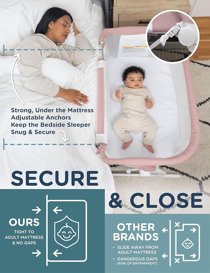 Baby Delight Beside Me Dreamer Bassinet | Bedside Sleeper & Baby Bassinet | 6-Position Height Adjustment | 100% GOTS Certified Organic Cotton Fabric | Organic Rose
