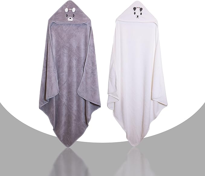 Ioly's Hooded Baby Bath Towels for Newborn Essentials 41" Set of 2 Towels with Hood for Kids Babies Toddler Infant (Large) Baby Towel Cosas para Bebes recien nacidos Bath Items (White and Gray)