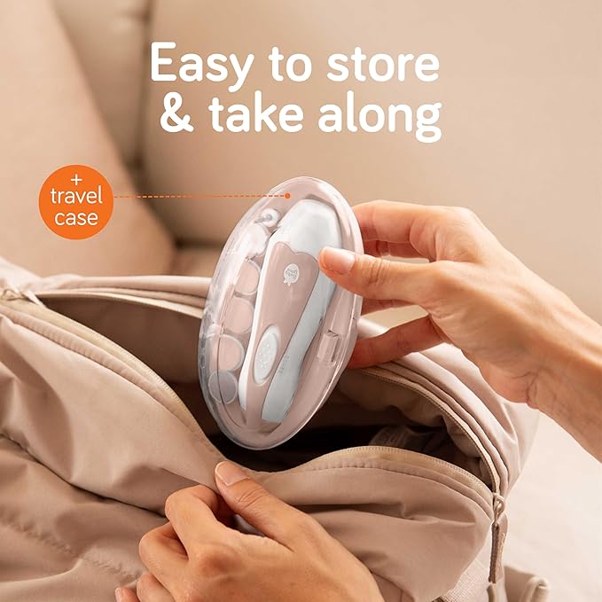 Baby Uma LED Baby Nail Trimmer Electric - Auto-Safety Stop Baby Nail Clippers, Bi-Directional Electric Baby Nail File with 2 Speeds & 6 Filing Discs, Newborn Essentials (+ Travel Case)