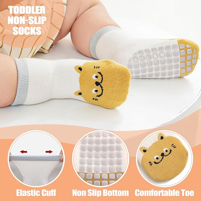 TRUEHAN 5 Pairs Toddler Non Slip Socks with Grips Baby Socks for Kids Girls Boys