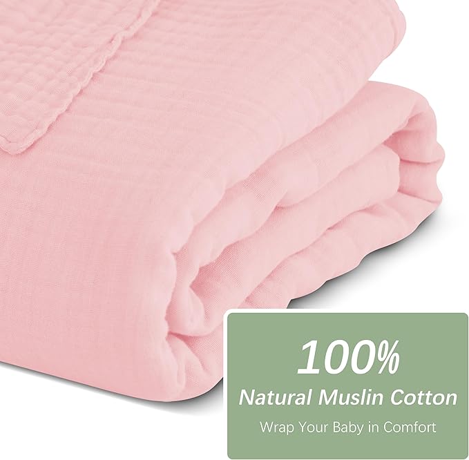 SWEET DOLPHIN Muslin Baby Bath Towels Blanket - 2 Pack 100% Cotton Towel for Babies, Infants, Toddlers - 40x40Inch - Highly Absorbent, Pink