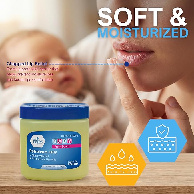MED PRIDE Petroleum Jelly with Fresh Baby Scent, Baby Blue, 13 oz – Skin Protectant & Moisturizer for Dry Skin, Rashes, Minor Burns, Wounds, Chapped Lips, Dry Hands & Diaper Rash