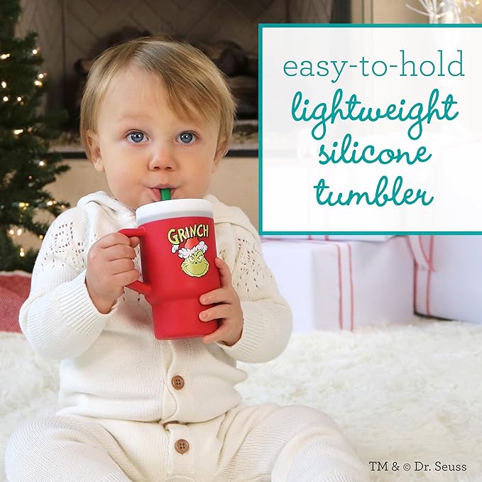Infantino My 1st Tumbler, Silicone Sippy Cup with Straw & Handle, Spill-Resistant Baby Cup for On-the-Go, BPA-Free Transition Bottle, Grinch Red