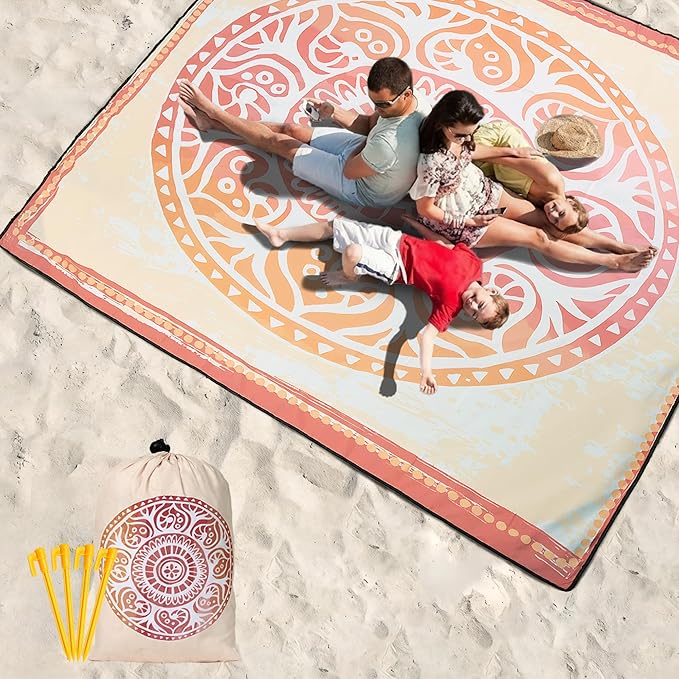 Beach Blanket Waterproof Sandproof Beach Mat 79" X 83"/10'x9'for 2-8 Adults Quick Drying Outdoor Picnic Mat Beach Accessories for Travel, Camping, Hiking