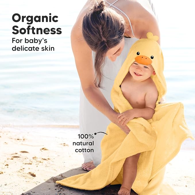 KeaBabies Organic Baby Towel with Hood for Girls, Boys - Soft, Absorbent, 100% Cotton Hooded Baby Towels for Newborns, Infants, Large Hooded Bath Towels for Babies, Kids, Toddler 1-3 (Duci)