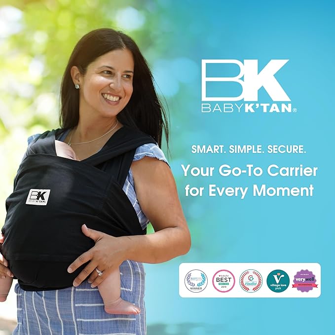 Original Baby K'tan Baby Carrier: #1 Easy Pre-Wrapped, Soft, Slip-On, No Rings, No Buckles | 5 in 1 Baby Sling for Hands-Free Comfort | Black | X-Large