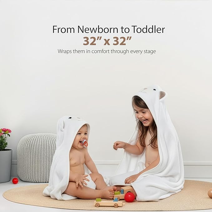 MINIBOO Hooded Baby Towels for Newborn - Super Soft Baby Bath Towels with Hood, Highly Absorbent Viscose Made from Bamboo Hooded Towel for Infant, Toddler and Kids, Baby Essentials