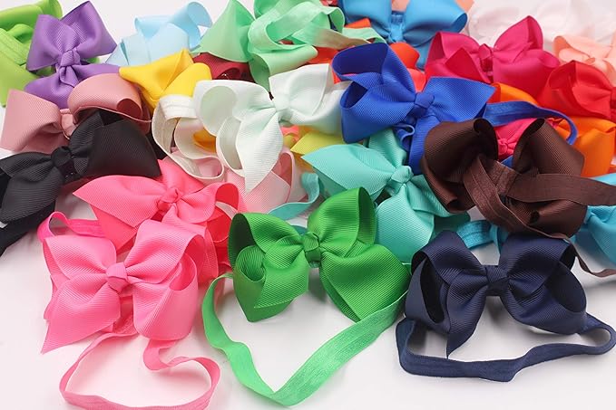 CÉLLOT Baby Girls Headbands Grosgrain Ribbon 4.5" Hair Bows Headband Big Bow Hair Bands for Toddler Pack of 30