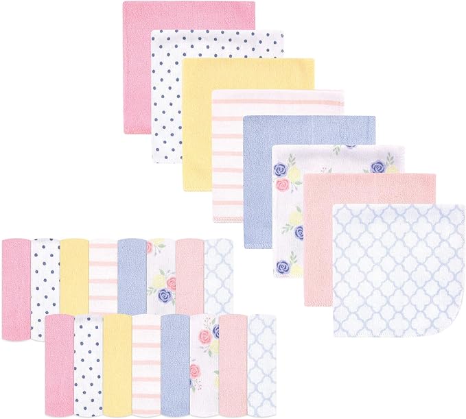 Hudson Baby Unisex Baby Rayon from Bamboo Washcloth Bundle, Blue Pink Floral, One Size