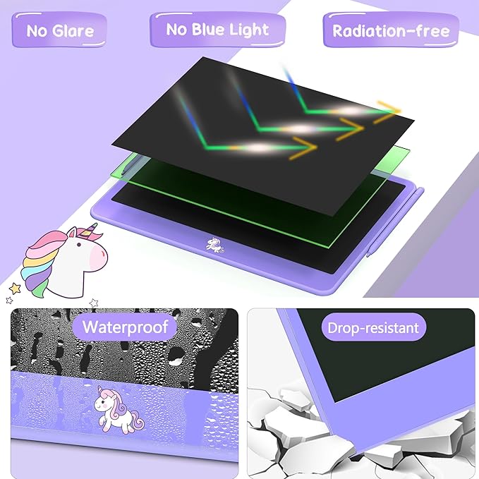 Hockvill LCD Writing Tablet for Kids 12 Inch, Kids Learning Toys Drawing Pad for Girls Boys, Unicorn Doodle Board for Toddlers 3 4 5 6 7 8 Year Old Travel Essentials Valentines Gifts for Kids