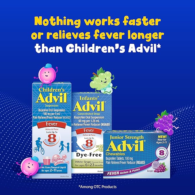 Advil Children's Pain Reliever and Fever Reducer, Dye Free Children's Ibuprofen for Pain Relief, Liquid Ibuprofen for Children, White Grape - 4 Fl Oz (Pack of 3)
