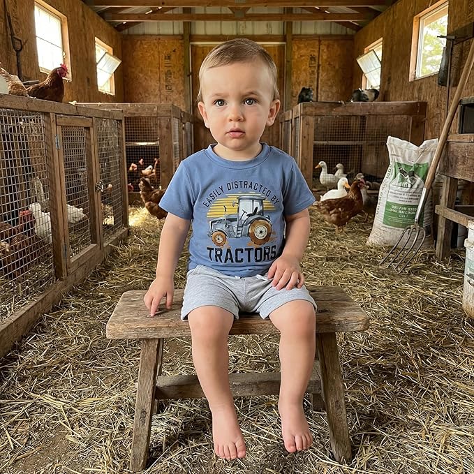 Toddler Baby Boy Clothes Summer Short Sleeve Trucks Tractors Print T-Shirt Tops Solid Color Shorts Set Casual Outfit