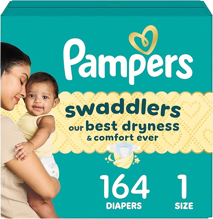 Pampers Swaddlers Diapers, Size 1 (8-14 lbs), 164 Count, Absorbent, Keeps Baby Dry and Comfortable, Skin Safe Disposable Baby Diaper