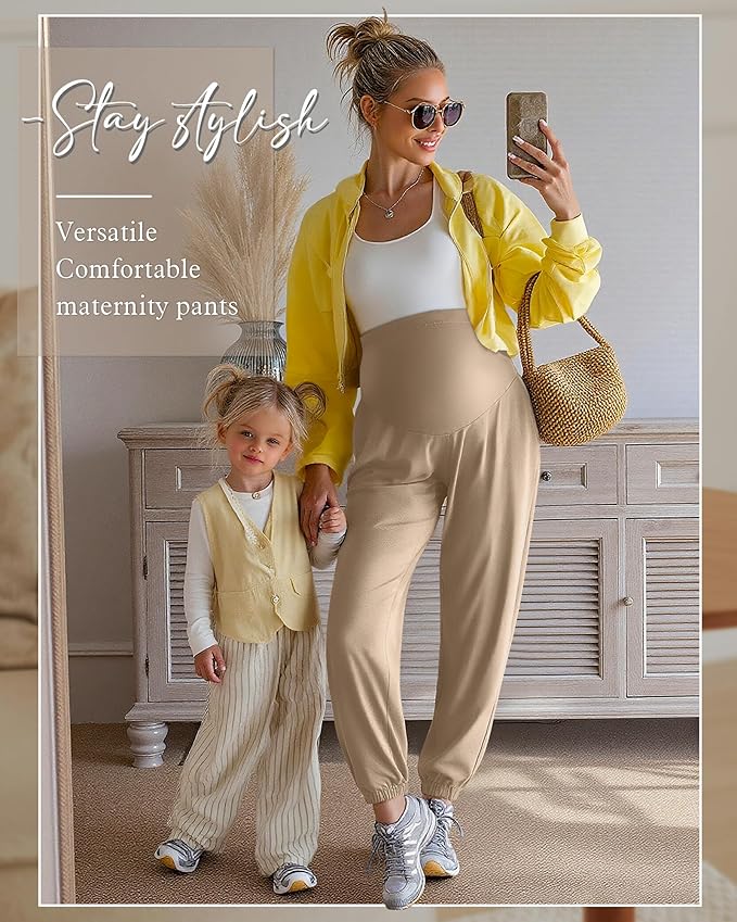 3 Pack Women's Maternity Pants Maternity Jogger Sweatpants Over The Belly Stretchy Pregnancy Pants with Pockets