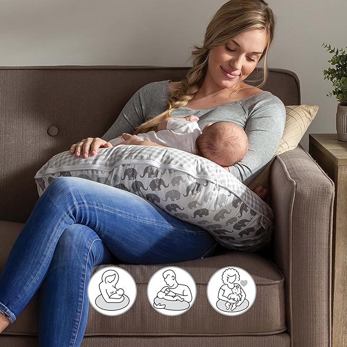 Boppy Nursing Pillow Cover, Premium Quick-Dry Fabric, Gray Elephants, Fits The Original Support Boppy Pillow for Breastfeeding and Bottle Feeding, Cover Only