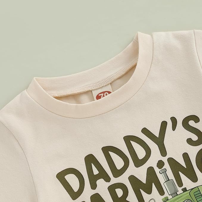 Toddler Baby Boy Clothes Summer Short Sleeve Trucks Tractors Print T-Shirt Tops Solid Color Shorts Set Casual Outfit