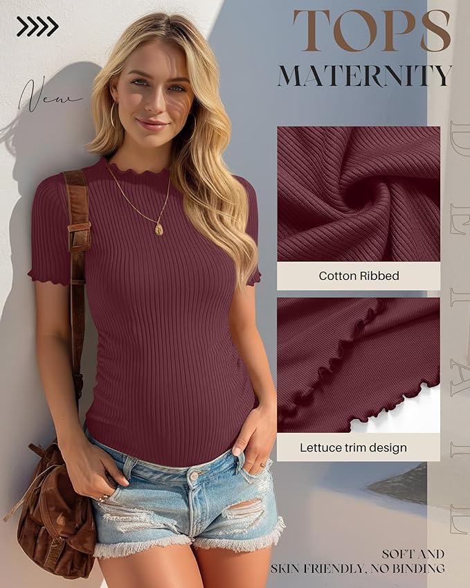 3 Pack Women's Maternity Tops Short Sleeve Ribbed Knit Maternity Shirts Crew Neck Side Ruched Pregnancy Clothes