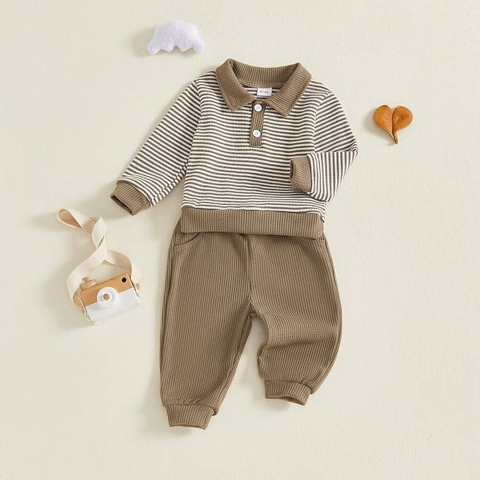 Baby Boy Toddler Fall Outfit Striped Sweatshirt Toddler Boy Winter Waffle Clothes 3 6 12 18 Months 2 3 T Pant Set