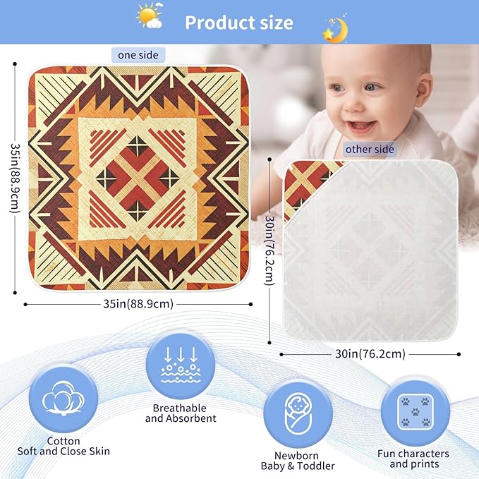 Native American Style Baby Towel Ultra Soft Hooded Towels for Babies - Ultra Absorbent Cotton Bath Towels 30x30 Inch