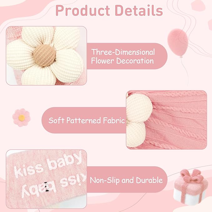CÉLLOT Baby Girl Headband and Socks, Non-Slip Floral Socks and Soft Floral Nylon Hairbands for Babies Infants and Toddlers