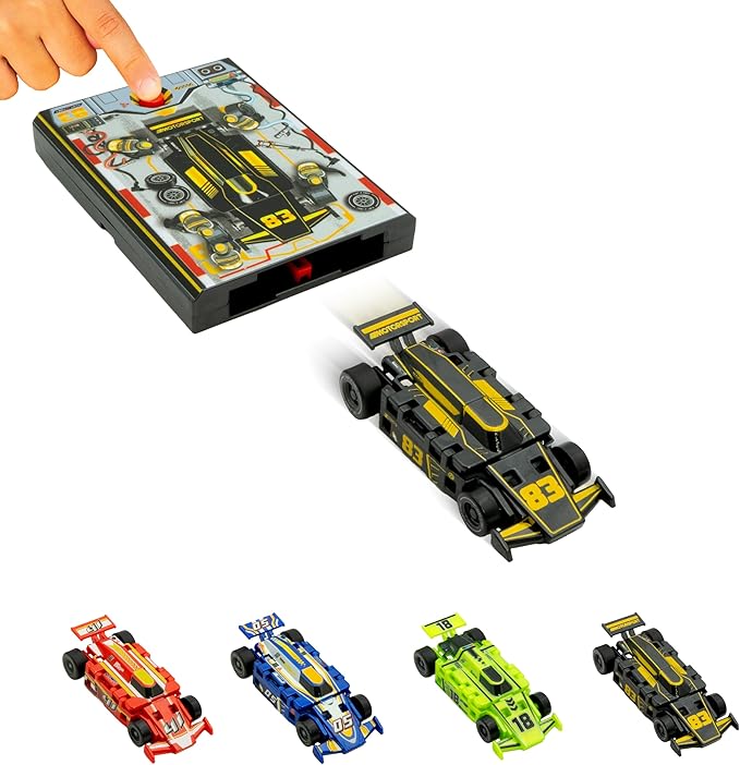 FLAT 2 FAST Original Speed Card Racer – Flat Car Racer and Pocket Size Racecar Launcher with Real Rubber Tires for High-Speed Racing – Load, Launch, Race! – Onyx Black
